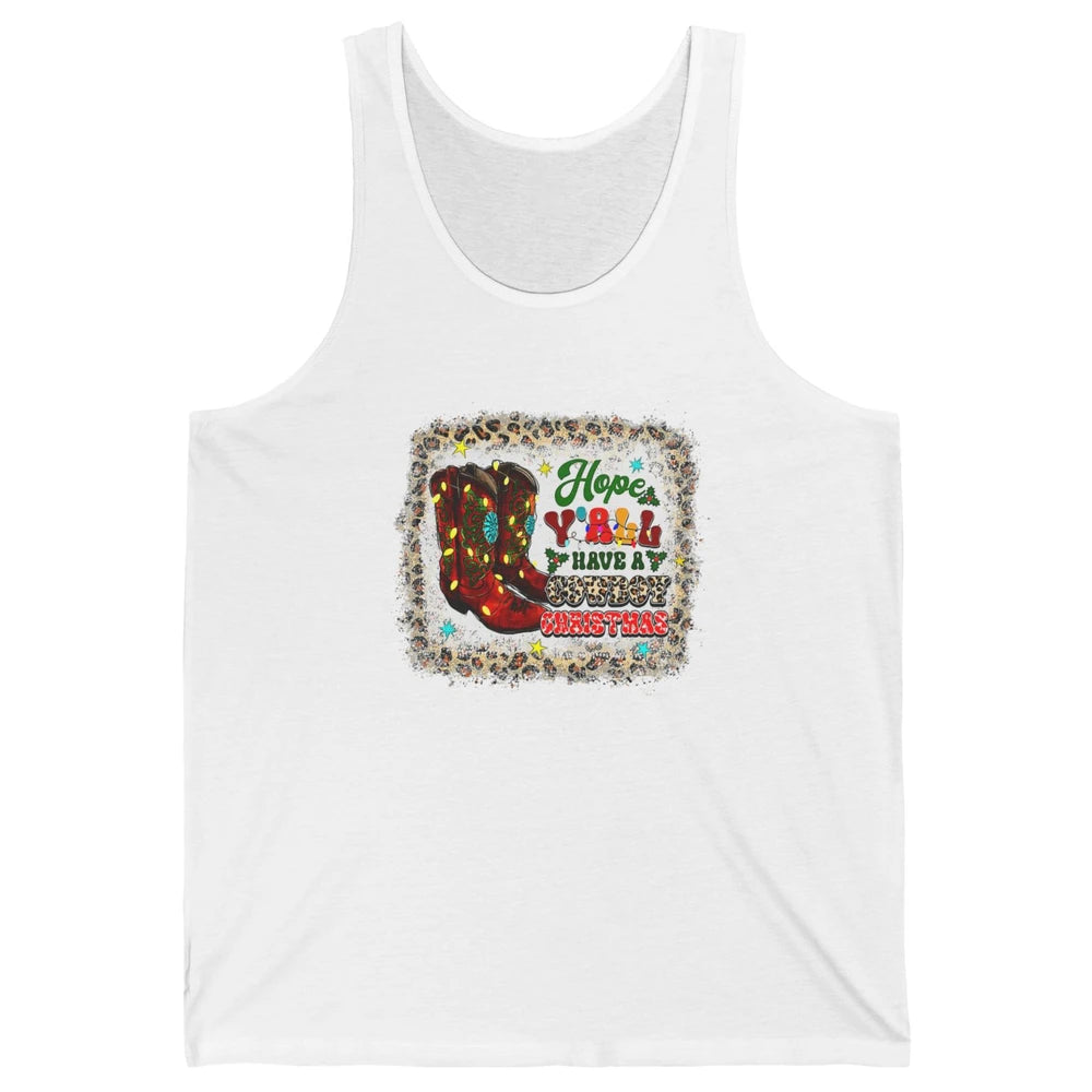 Merry Christmas Cowboy Boots Leopard Xmas Lights Western Unisex Jersey Tank