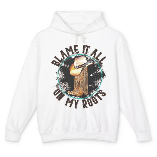 Retro Leopard Cowboy Boots Blame It On My Roots Western Girl Unisex Lightweight Hoodie