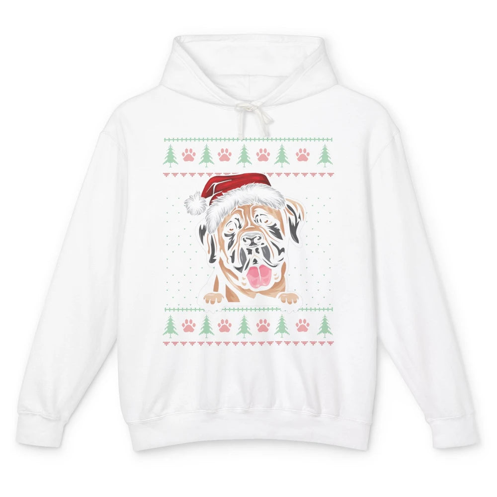 Merry Christmas Cute Santa Hat English Mastiff Dog Ugly Xmas Unisex Lightweight Hoodie