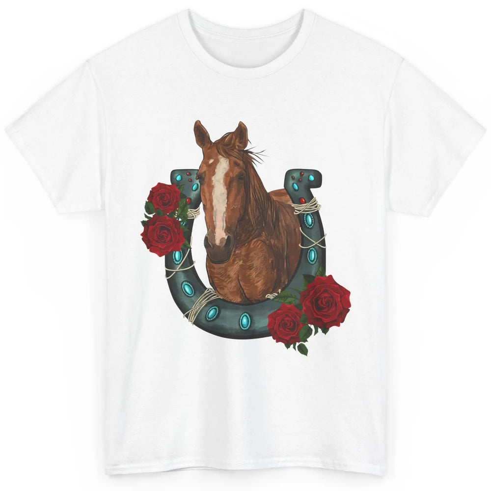 Western Country Texas Cowgirl Floral Horseshoe Horse Riding Classic Unisex T-Shirt