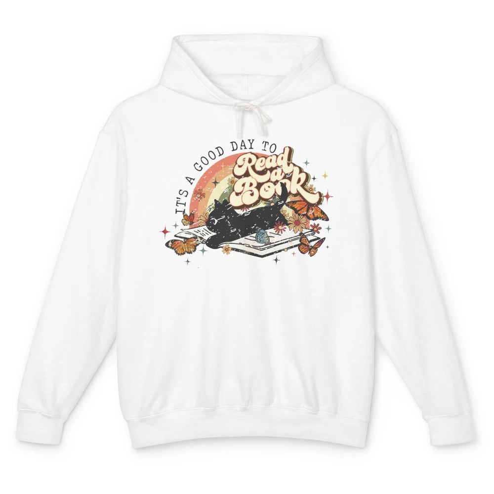 Retro Vintage Black Cat Its A Good Day To Read A Book Reader Unisex Lightweight Hoodie