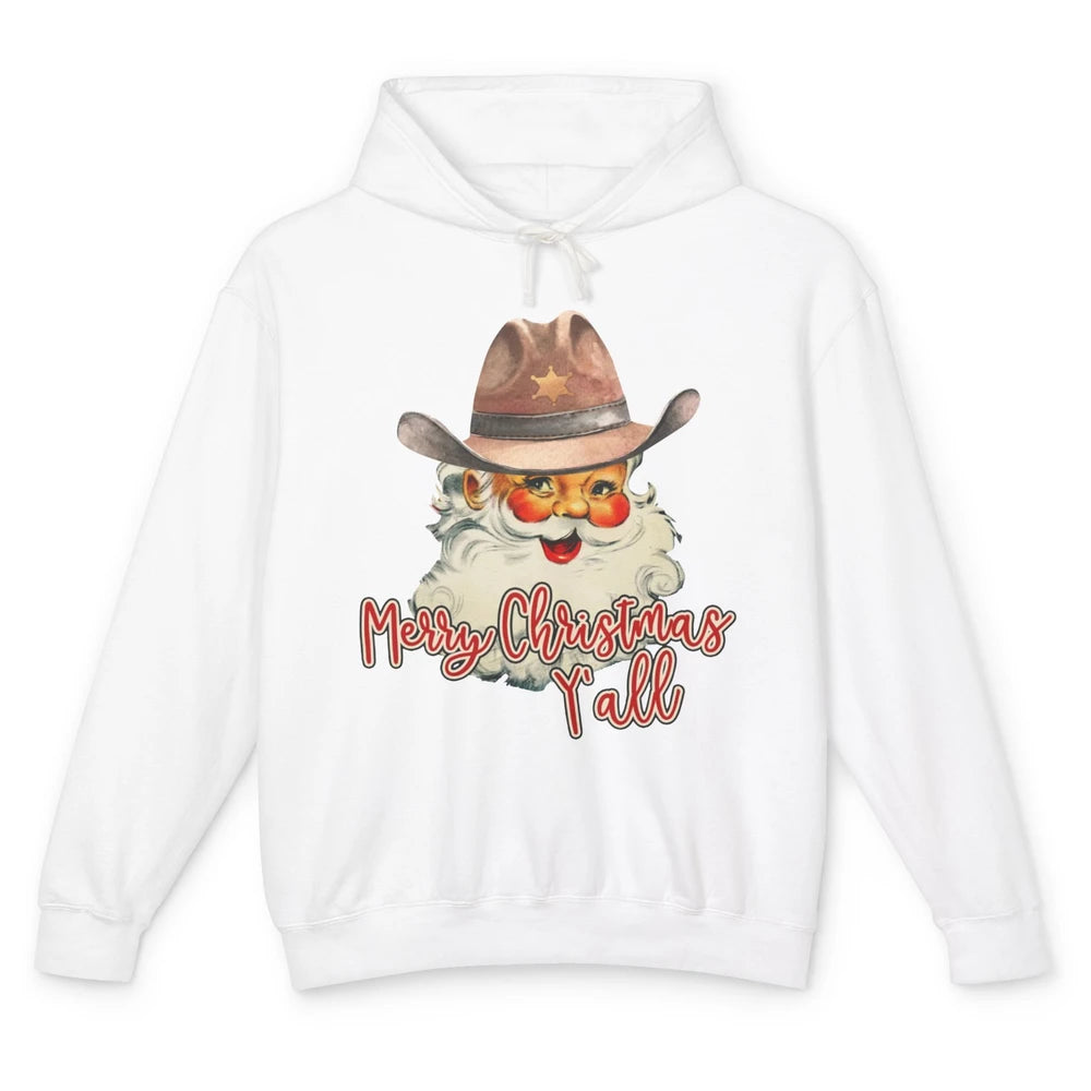 Santa Claus Merry Christmas Y'all Western Country Cowboy Unisex Lightweight Hoodie