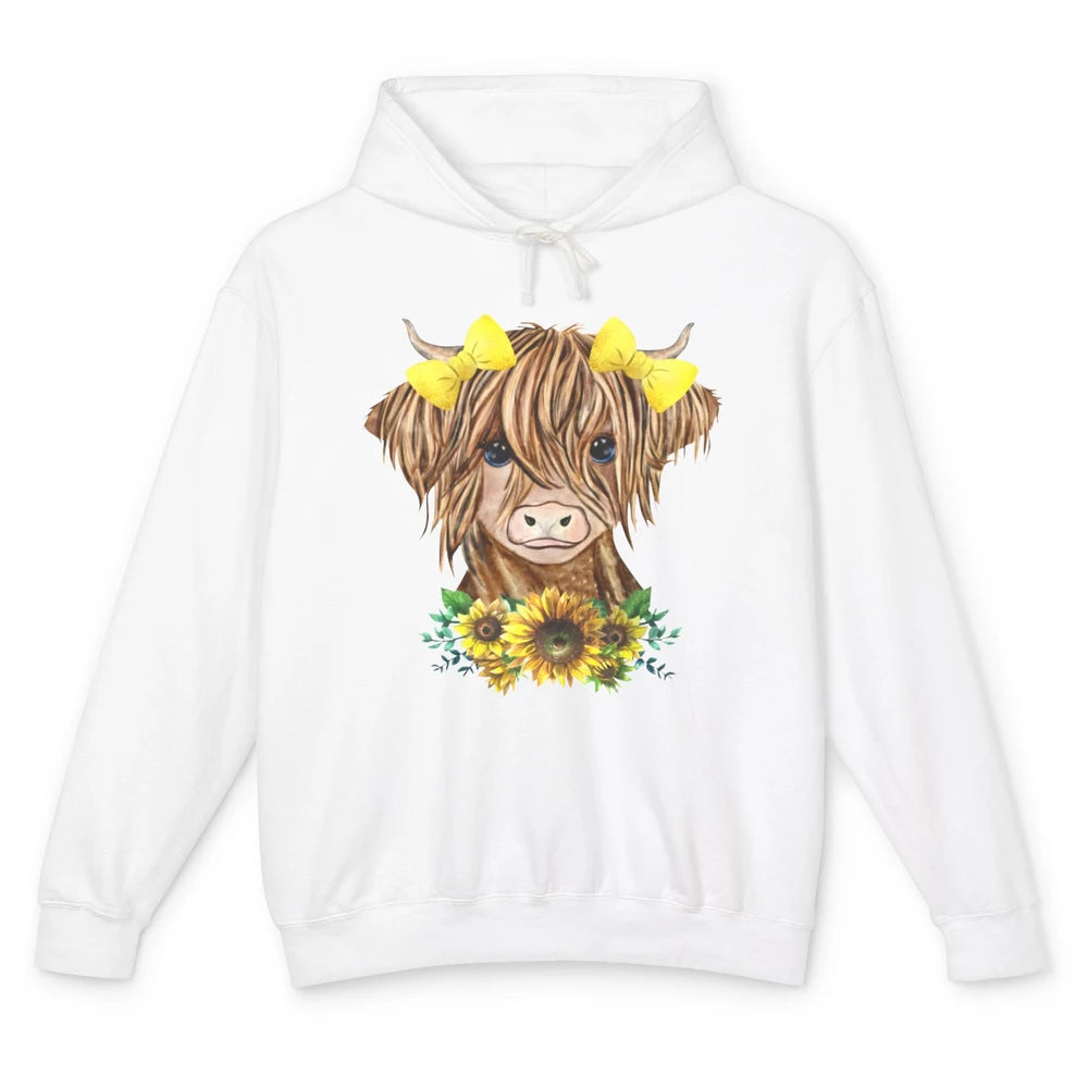 Baby Highland Cow Sunflower Western Country Heifer Cattles Unisex Lightweight Hoodie