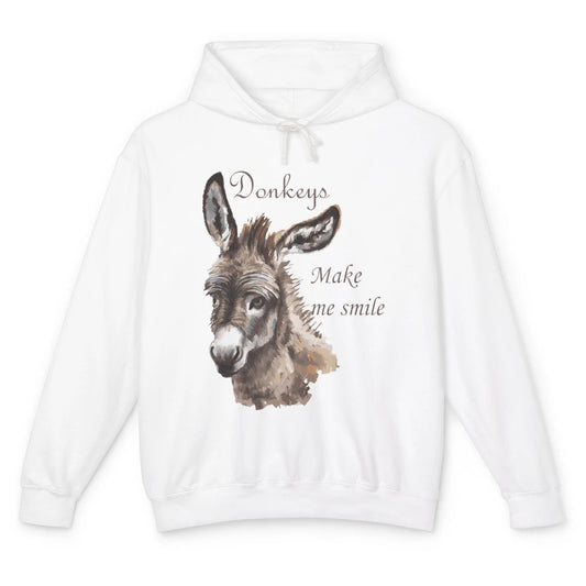 Watercolor Donkey Make Me Smile Farming Life Farm Animal Unisex Lightweight Hoodie