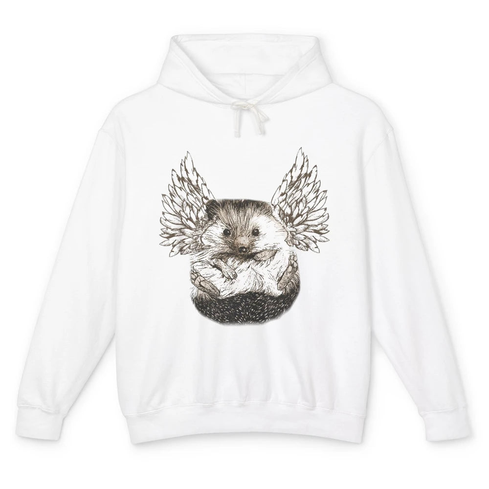 Funny Hedgehog Angel Vintage Wild Animal Pet Owner Hedgie Unisex Lightweight Hoodie