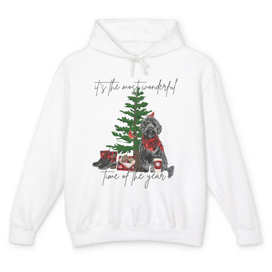 Black Golden Labradoodle Christmas Tree Most Wonderful Time Unisex Lightweight Hoodie