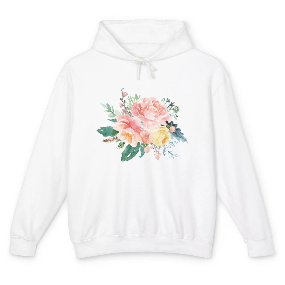 Watercolor Peony Flower Bouquet Botanical Garden Wildflower Unisex Lightweight Hoodie