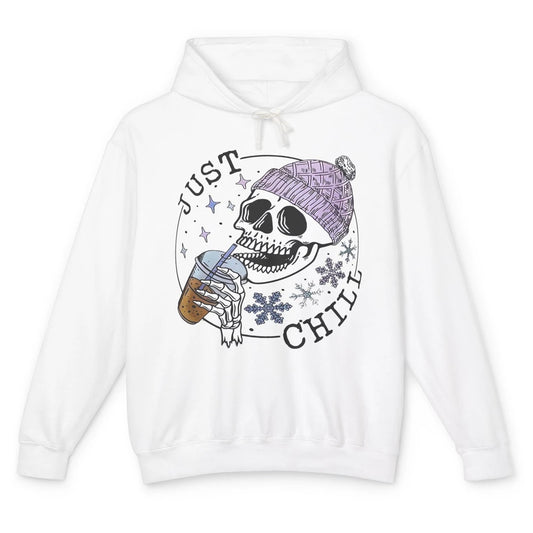 Funny Skeleton Coffee Just Relax Snowflakes Christmas Unisex Lightweight Hoodie