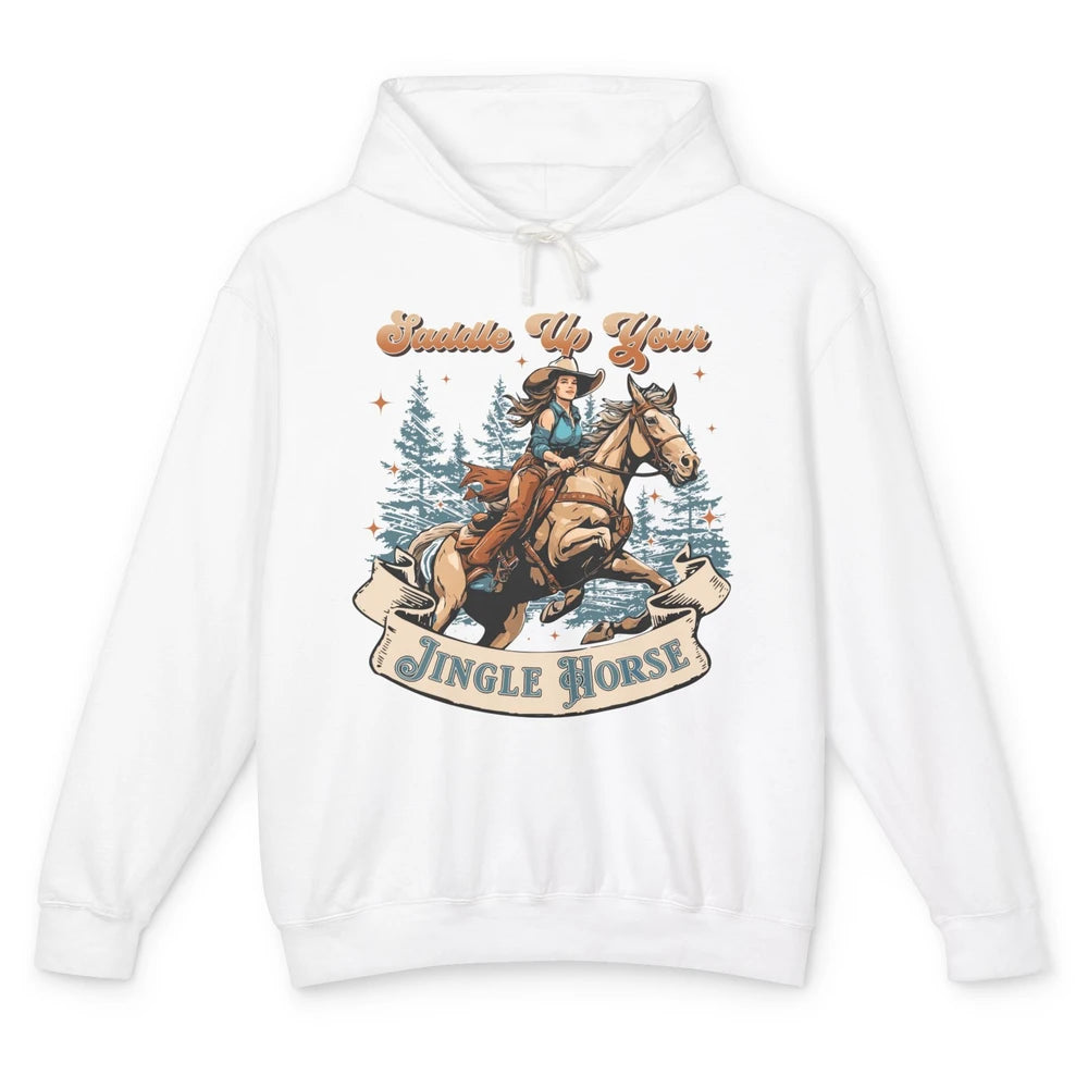 Retro Christmas Saddle Up Your Jingle Horse Bronco Cowgirl Unisex Lightweight Hoodie