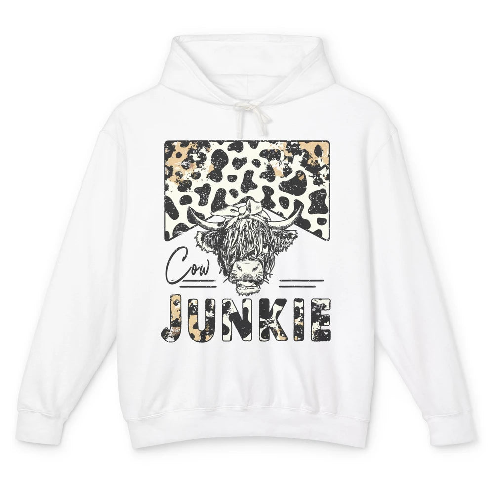 Leopard Highland Cow Bandana Cow Junkie Western Country Gift Unisex Lightweight Hoodie