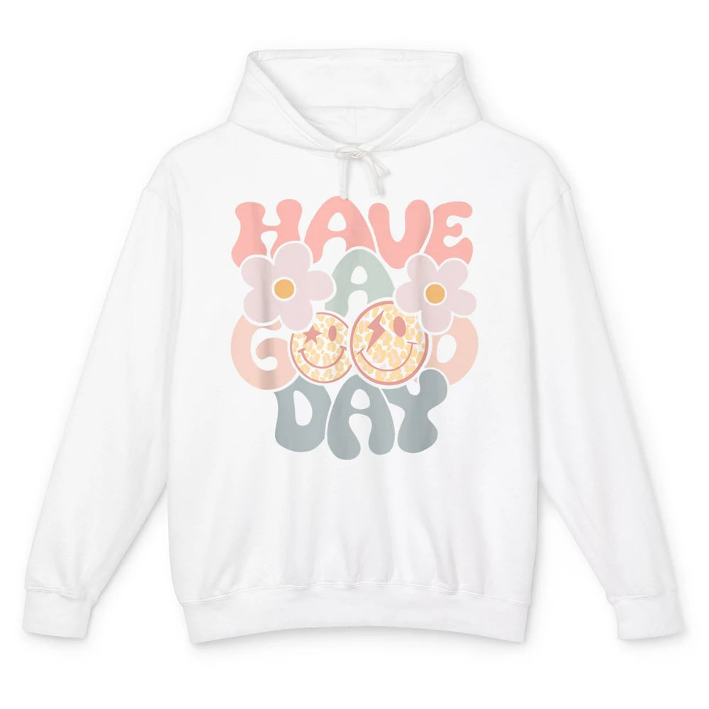 Smiling Face Daisy Have Good Day Retro Positive Motivation Unisex Lightweight Hoodie