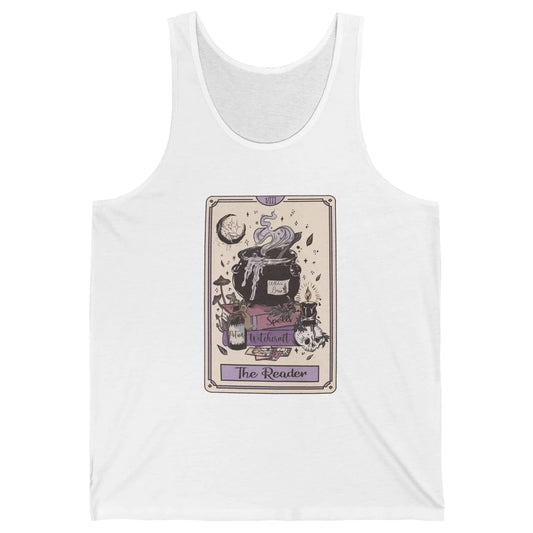 Retro Skull Books The Reader Tarot Card Witchcraft Halloween Unisex Jersey Tank