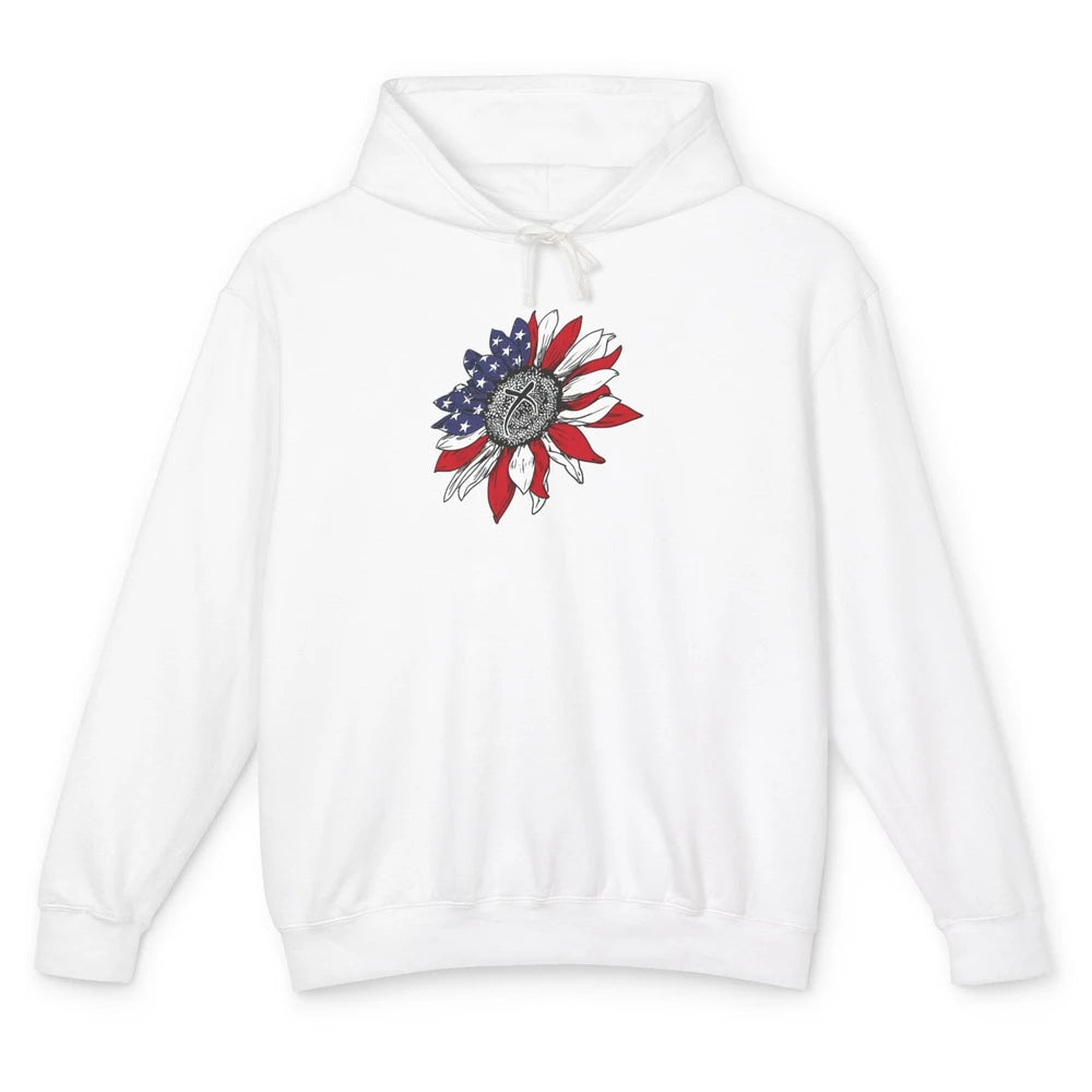 Cat Sunflower 4th Of July Patriotic Faith Family Freedom Unisex Lightweight Hoodie