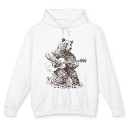 Retro Bear Playing Bass Guitar Bear Guitarist Music Lovers Unisex Lightweight Hoodie