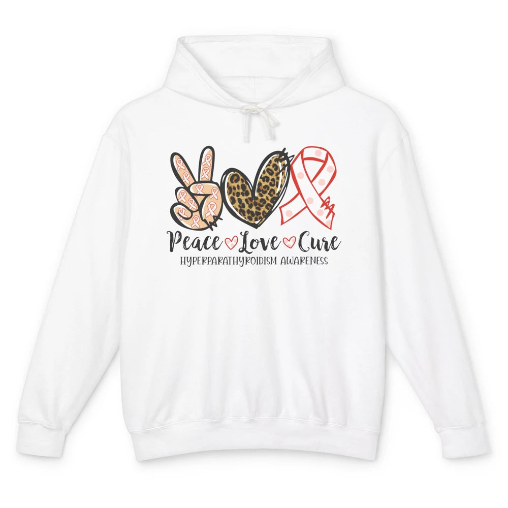 Hyperparathyroidism Awareness Red Ribbon Peace Love Cure Unisex Lightweight Hoodie