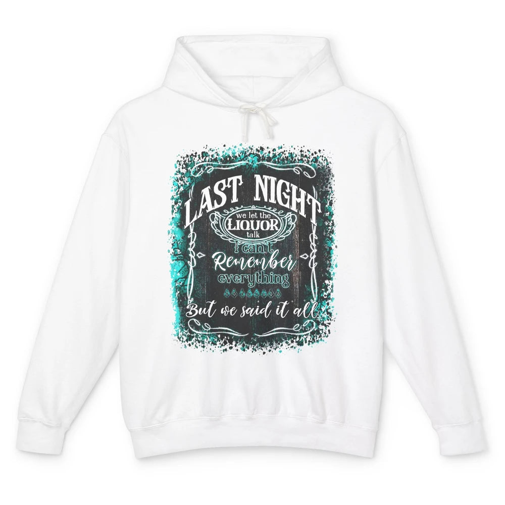 Retro Desert Cow Skull Last Night We Let Liquor Talk Western Unisex Lightweight Hoodie