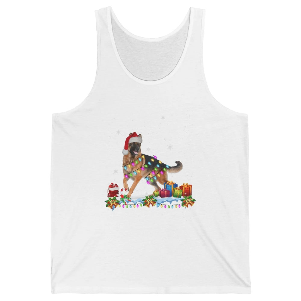 Merry Christmas German Shepherd Dog Santa Hat Xmas Lights Unisex Jersey Tank