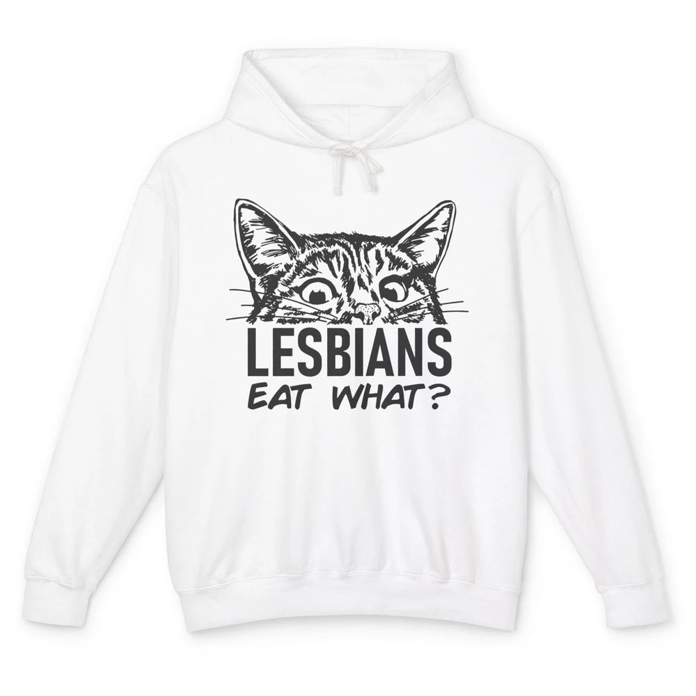 Funny Black Cat Lesbians Eat What LGBTQ Sarcastic Cat Mom Unisex Lightweight Hoodie