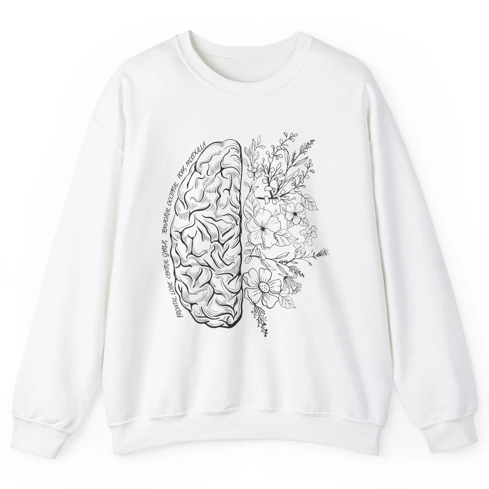 Brain Anatomy With Flowers Nursing School Doctor Neurologist Unisex Crewneck Sweatshirt