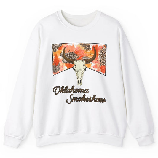 Boho Bull Skull Cow Print Oklahoma Smokeshow Western Country Unisex Crewneck Sweatshirt