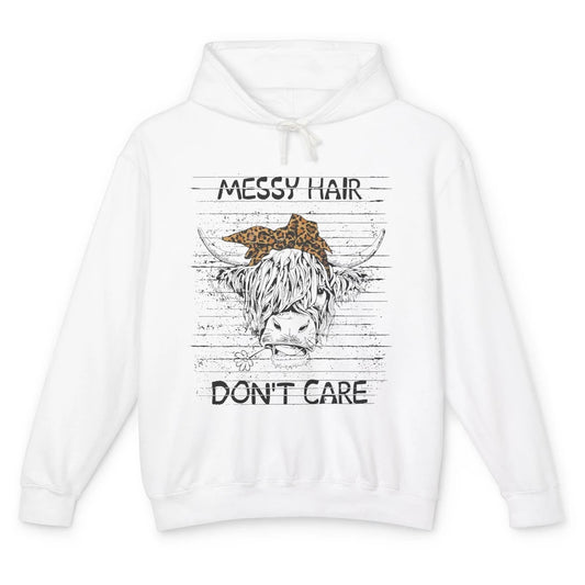 Highland Cow Leopard Bandana Messy Hair Don't Care Western Unisex Lightweight Hoodie