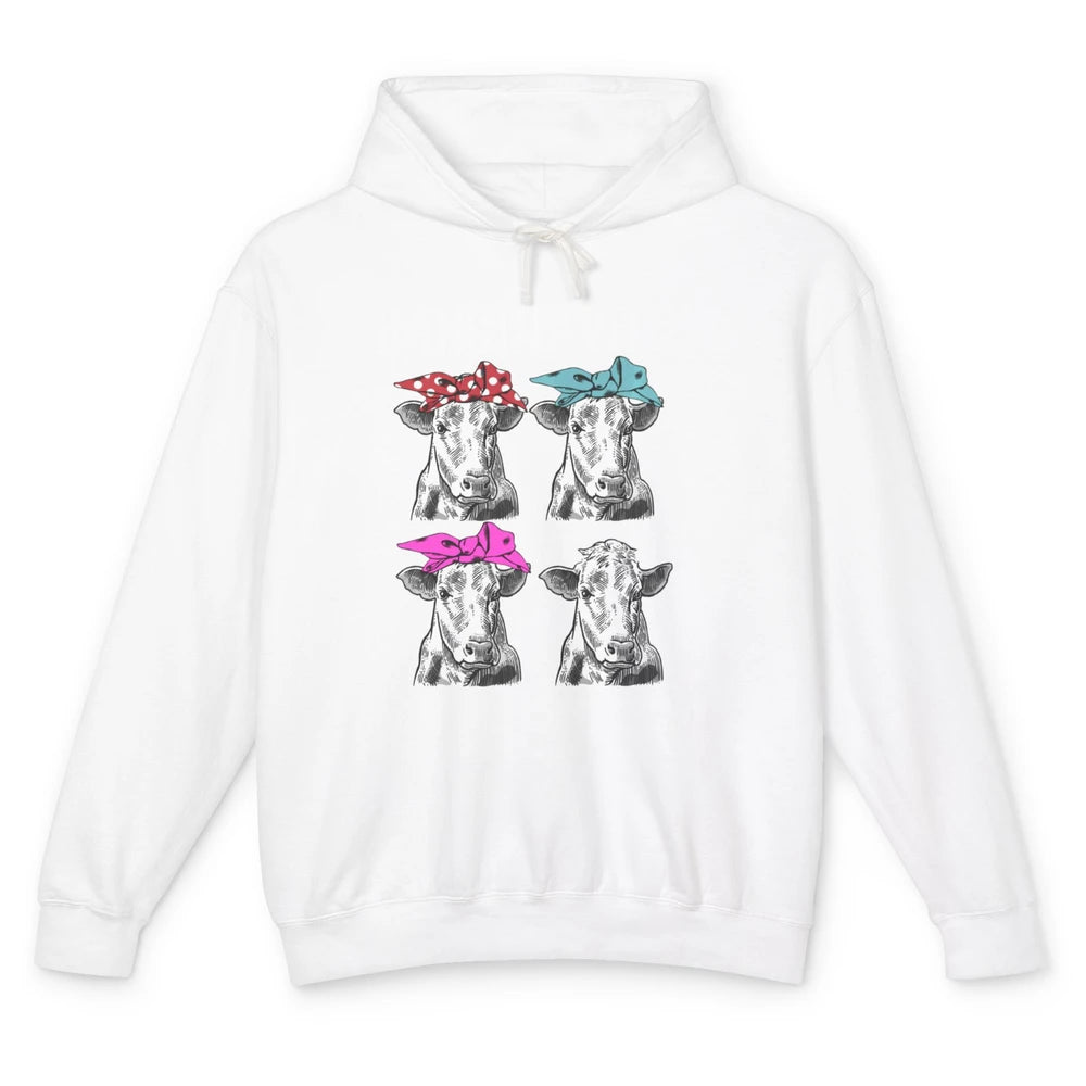 Funny Hanging With Heifer Retro Western Country Highland Cow Unisex Lightweight Hoodie