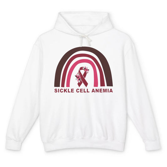 Sickle Cell Anemia Awareness Floral Burgundy Ribbon Rainbow Unisex Lightweight Hoodie