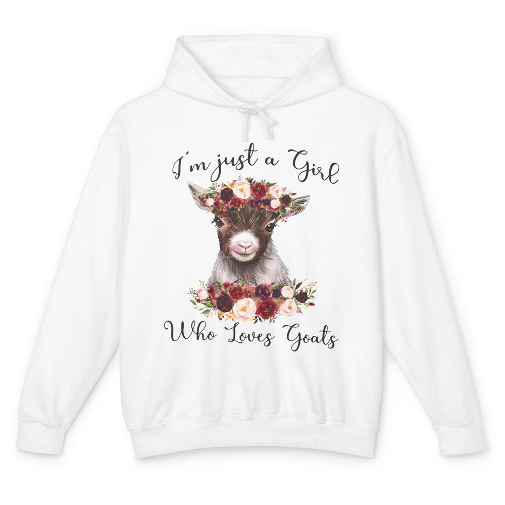 Funny Floral Goat Mom Just A Girl Who Loves Goats Farmers Unisex Lightweight Hoodie