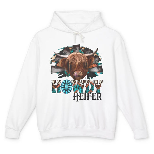 Leopard Highland Cow Howdy Heifer Western Country Cowboy Unisex Lightweight Hoodie