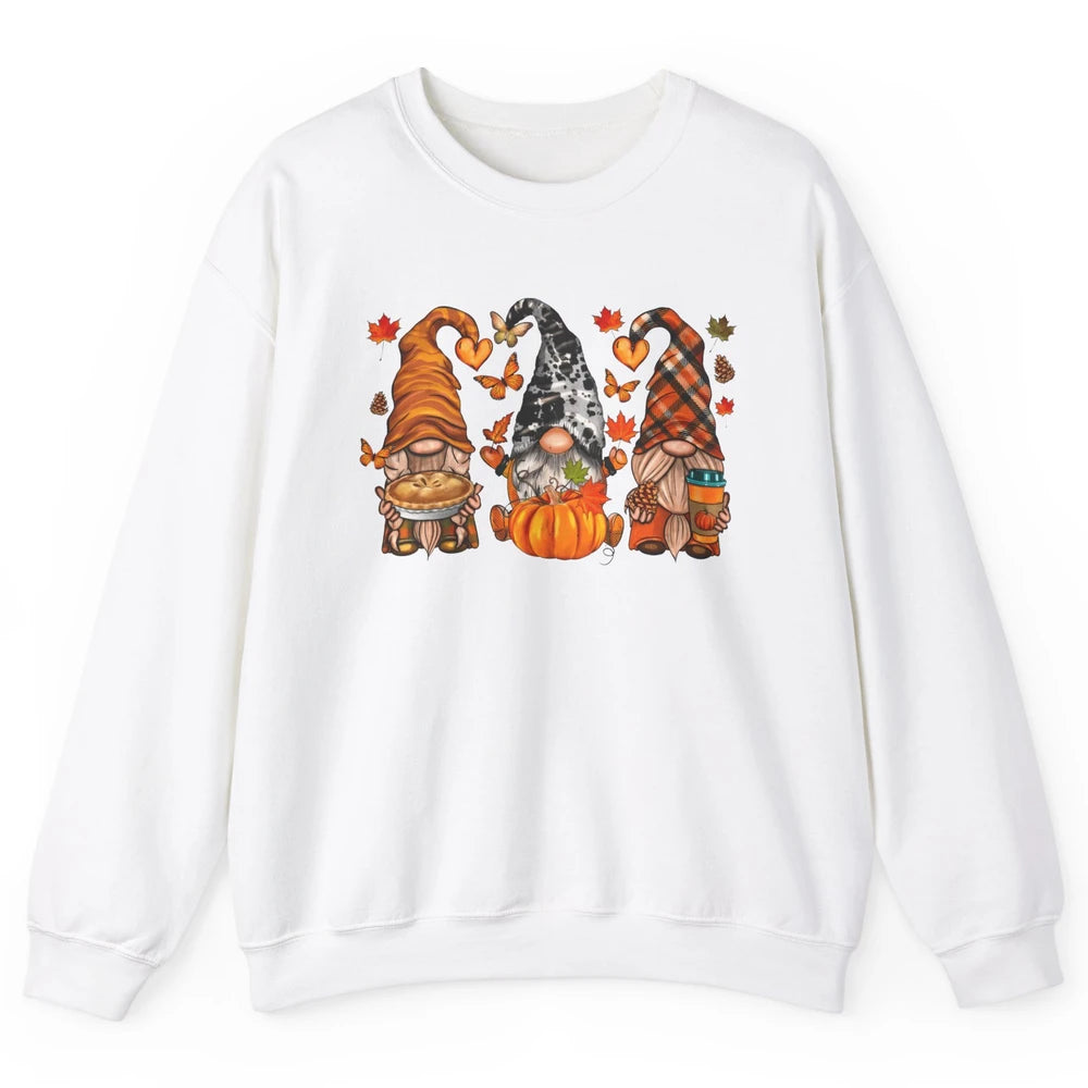 Retro Fall Gnomies Pumpkin Falling Leaves Thanksgiving Gnome Unisex Crewneck Sweatshirt