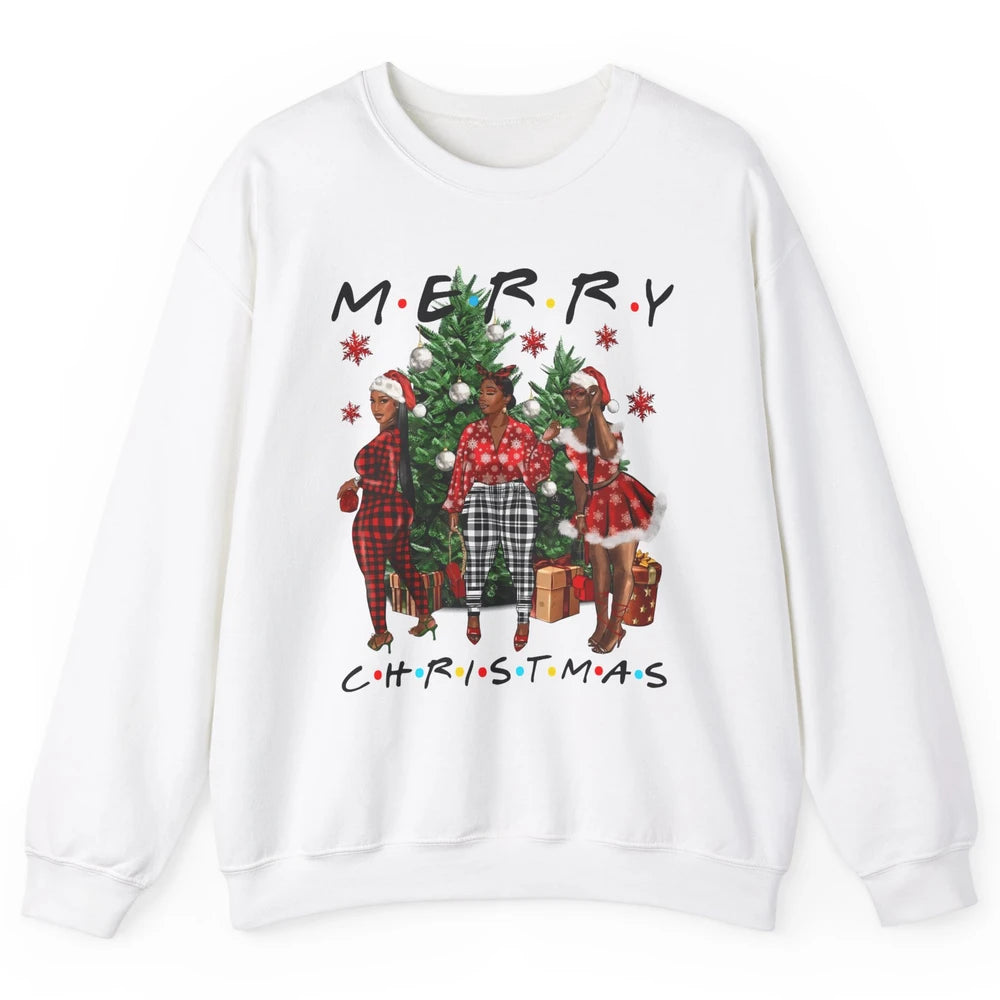 Merry Christmas African American Black Woman Xmas Afro Santa Unisex Crewneck Sweatshirt