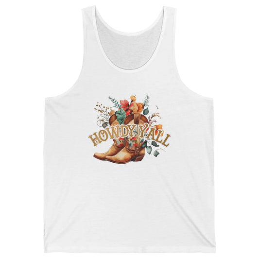 Western Floral Cowboy Boots Howdy Y'all Cowgirl Rodeo Mom Unisex Jersey Tank