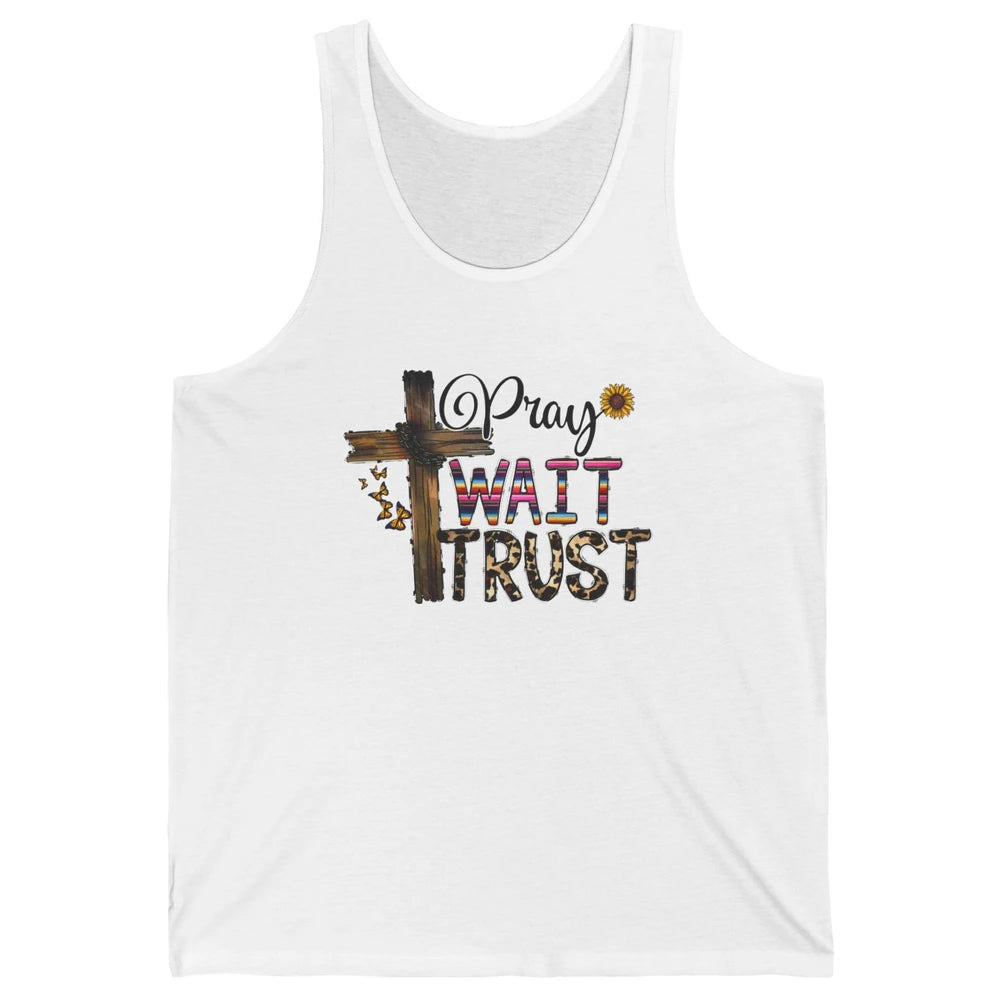 Sunflower Leopard Pray Wait Trust Christian Motivational Unisex Jersey Tank