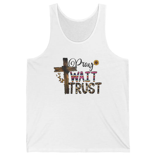 Sunflower Leopard Pray Wait Trust Christian Motivational Unisex Jersey Tank