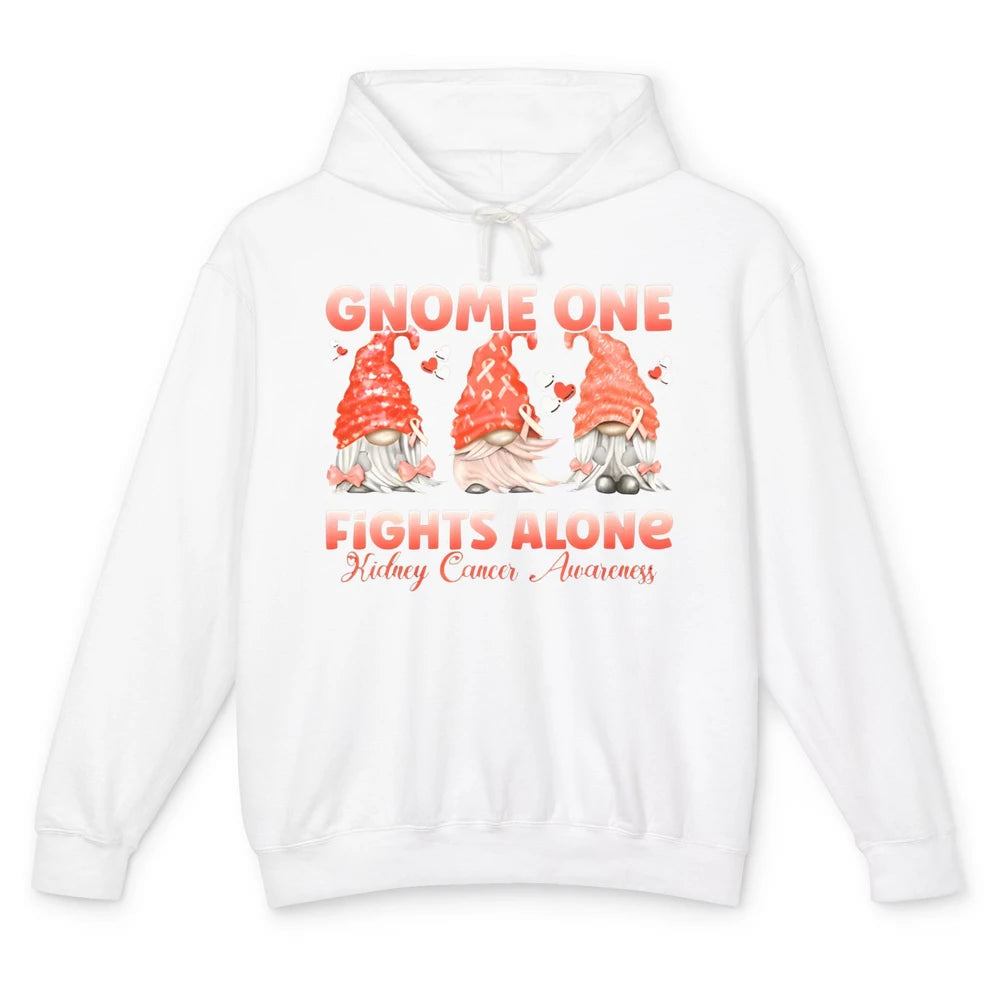 Gnome One Fights Alone Kidney Cancer Awareness Orange Ribbon Unisex Lightweight Hoodie