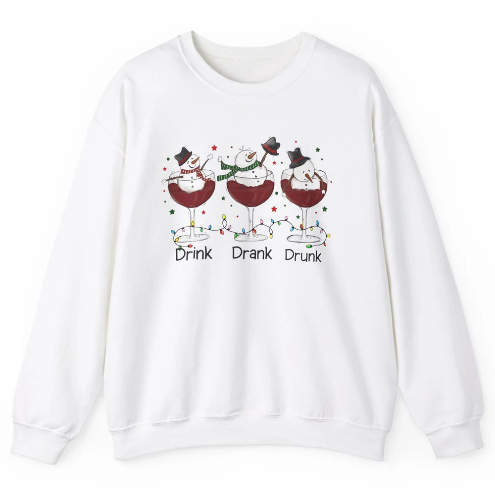 Funny Snowman Wine Christmas Drink Drank Drunk Christmas Unisex Crewneck Sweatshirt