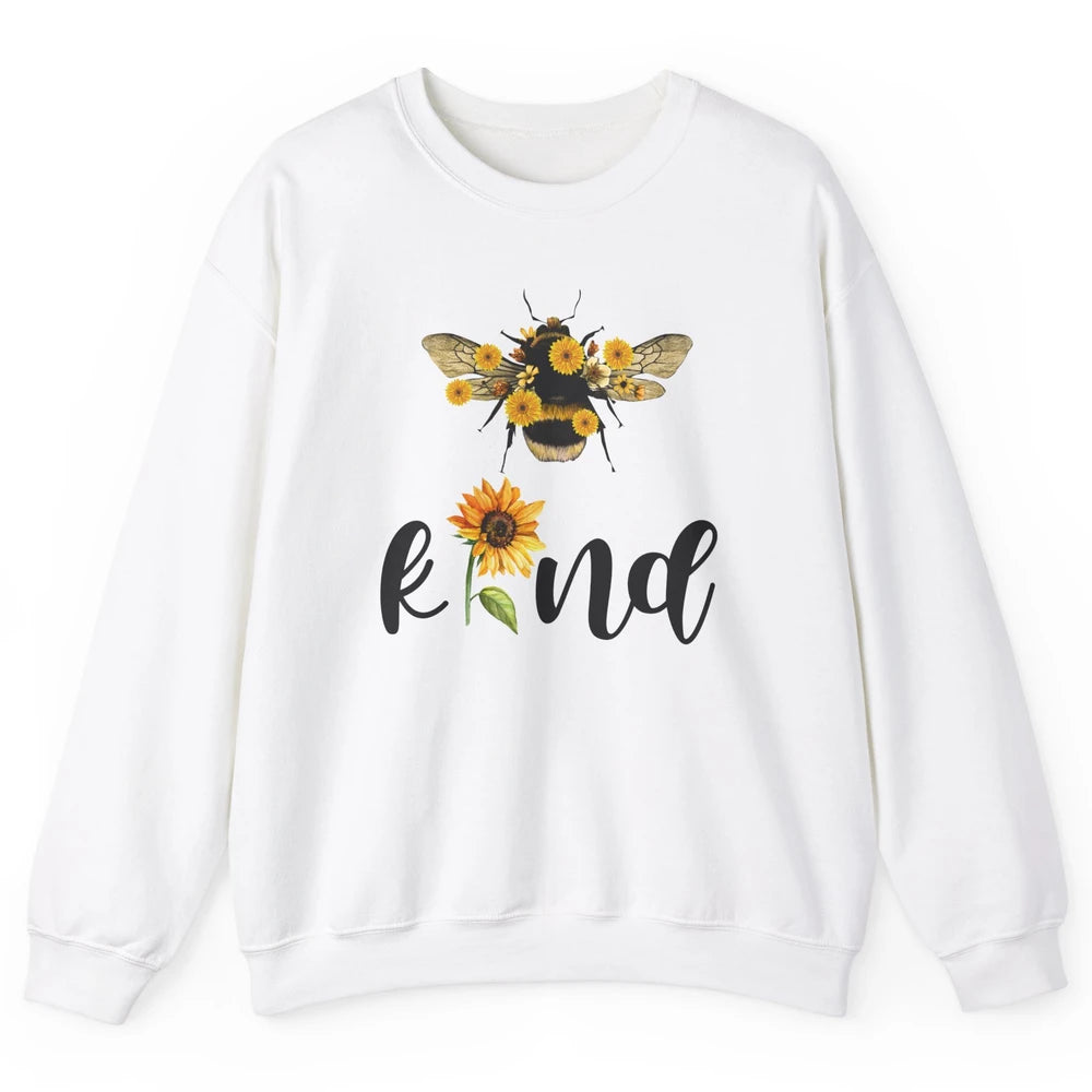 Bee Kind Be Cute Graphic Sunflower Inspirational Sayings Unisex Crewneck Sweatshirt