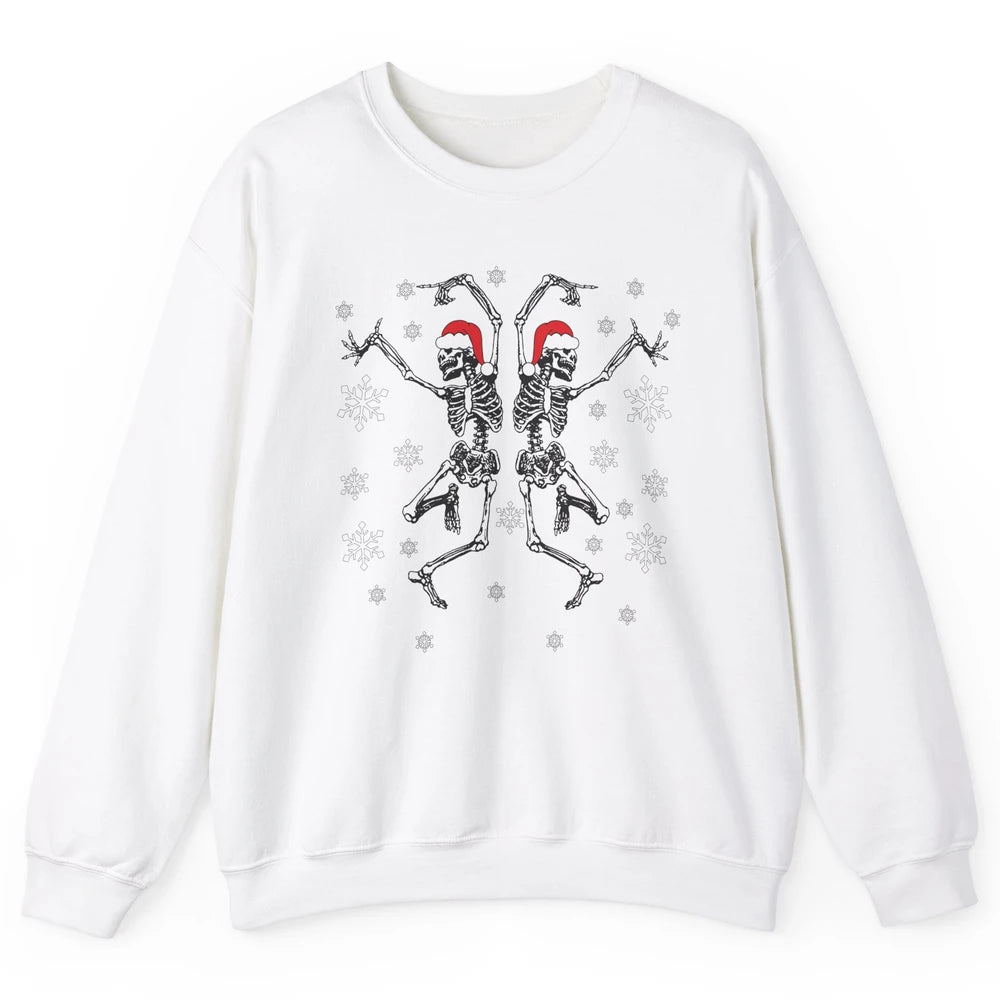 Funny Skeleton Christmas Dancing Snowflakes Santa Skeleton Unisex Crewneck Sweatshirt