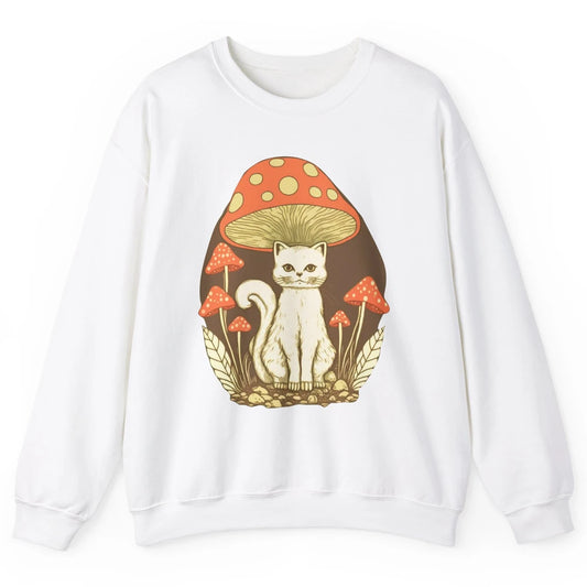 Cat Sitting Under Mushroom Cottagecore Aesthetic Cat Lovers Unisex Crewneck Sweatshirt