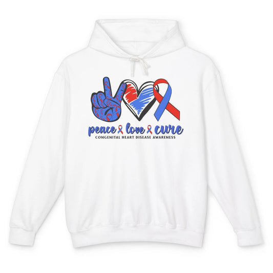 Congenital Heart Disease Blue Red Ribbon Peace Love Cure CHD Unisex Lightweight Hoodie