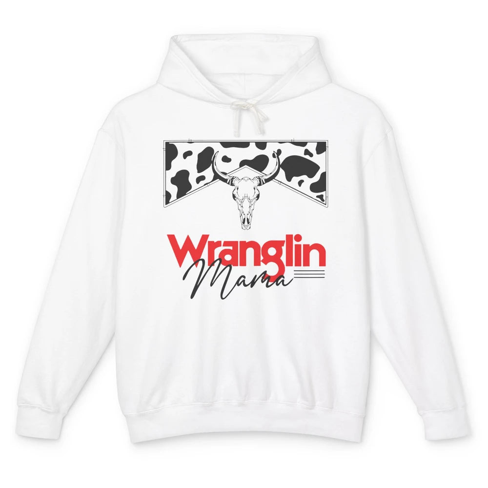 Retro Cowhide Bull Skull Wrangling Mama Western Country Girl Unisex Lightweight Hoodie