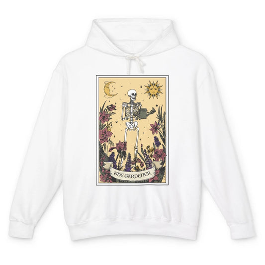 Retro Skeleton The Gardener Tarot Card Plant Lady Halloween Unisex Lightweight Hoodie