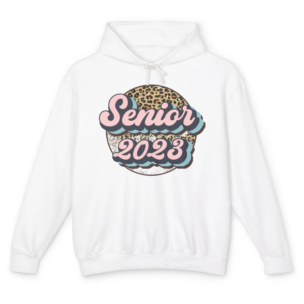 Retro Senior 2023 Leopard Back To School Western Graduation Unisex Lightweight Hoodie