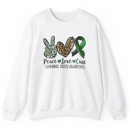 Cerebral Palsy Awareness Heart Green Ribbon Peace Love Cure Unisex Crewneck Sweatshirt