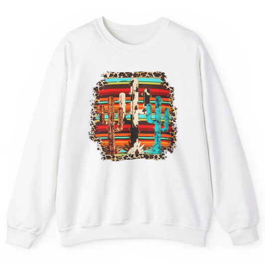 Western Country Cactus Cowhide Serape Turquoise Leopard Unisex Crewneck Sweatshirt