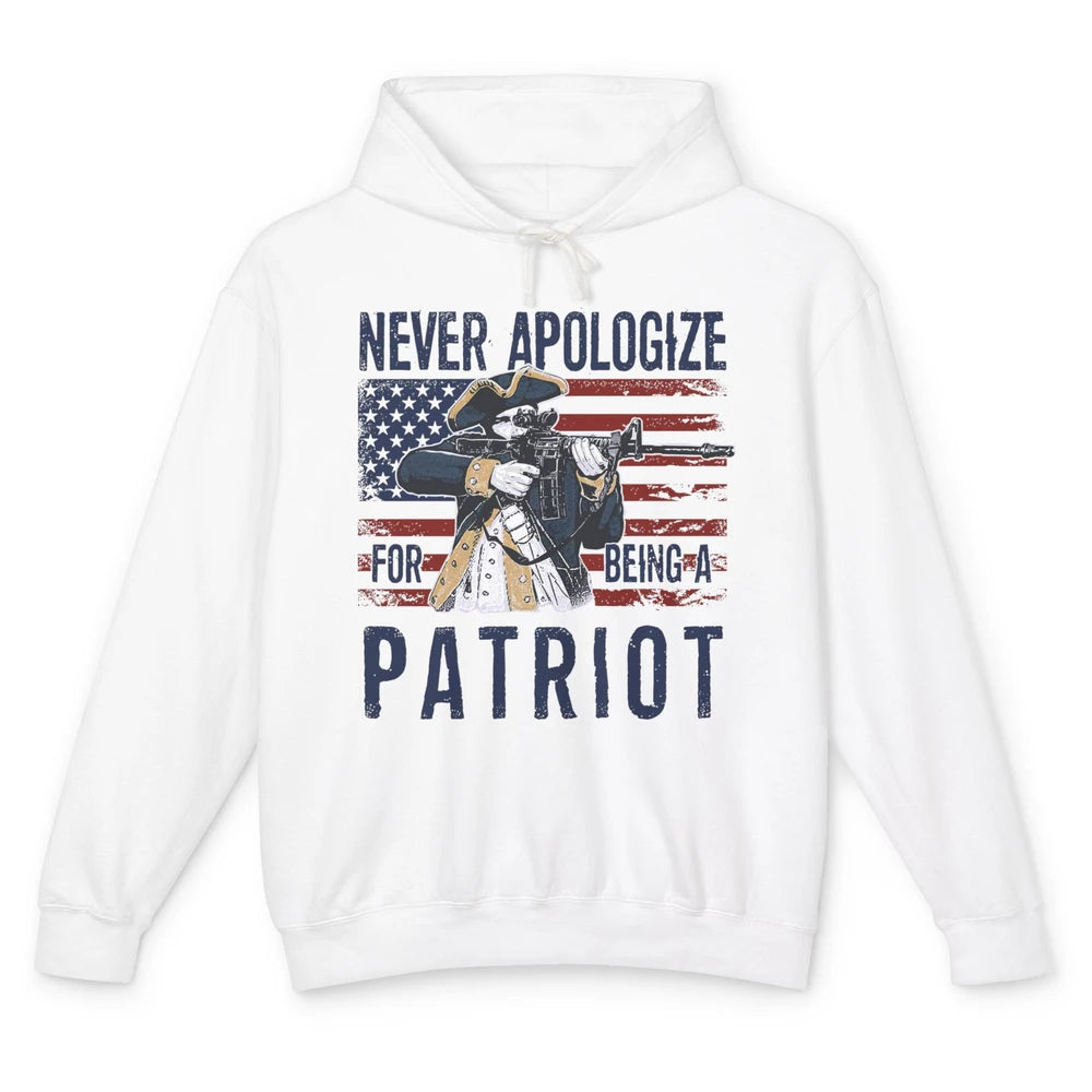 Never Apologize For Being A Patriot US Flag American Pride Unisex Lightweight Hoodie