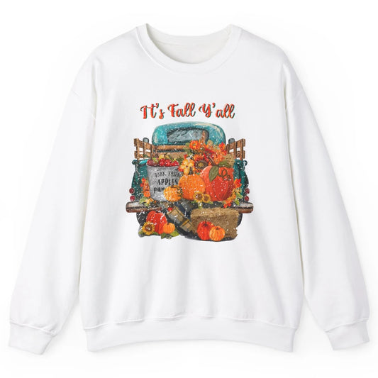 Retro Pumpkin Truck Sunflower Western Pumpkin Season Fall Unisex Crewneck Sweatshirt