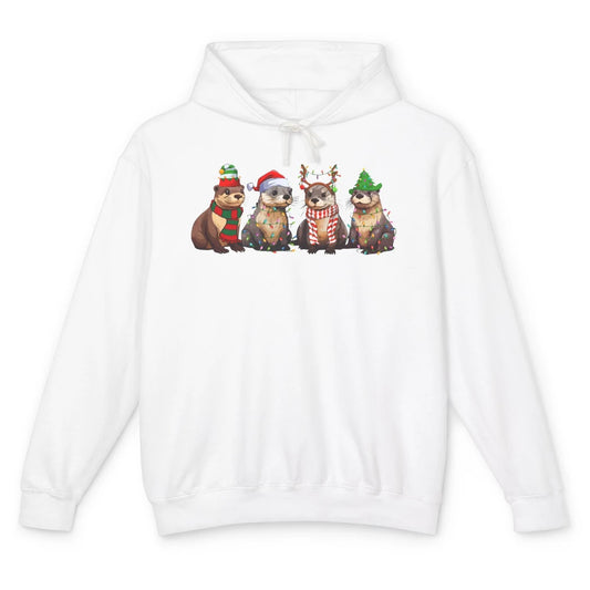 Otters Christmas Lights Sea Animal Christmas Otter Lovers Unisex Lightweight Hoodie