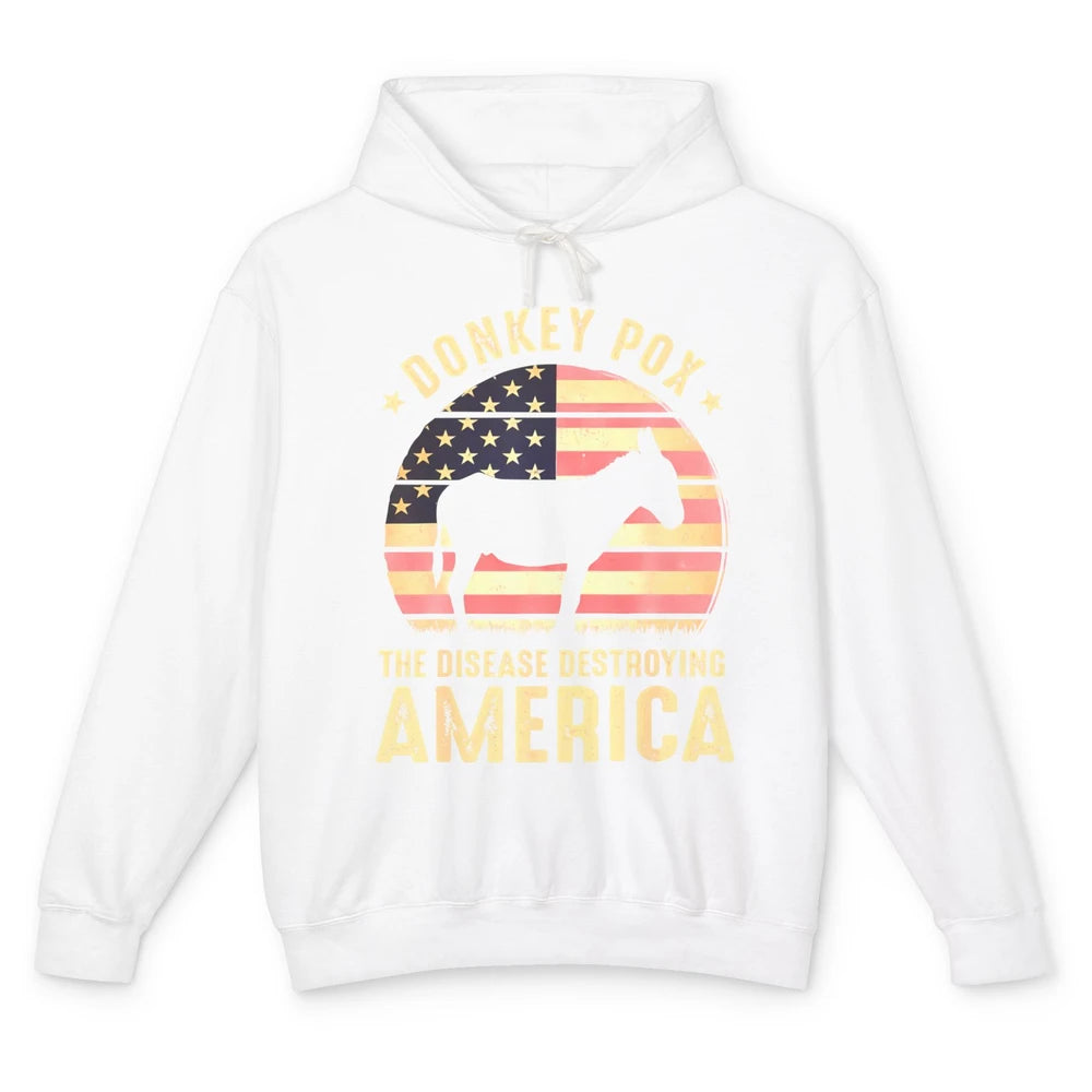 Vintage Donkey Pox The Disease Destroying America Usa Flag Unisex Lightweight Hoodie