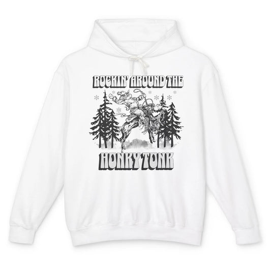 Cowboy Rocking Around The Honky Tonk Christmas Tree Western Unisex Lightweight Hoodie